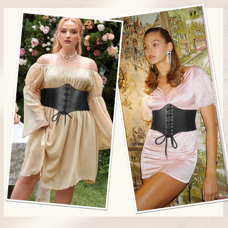 JASGOOD Womenâ€™s Elastic Costume Waist Belt Lace-up Tied Waspie Halloween Corset Belts for Women - Image 4